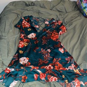 Green floral mini dress